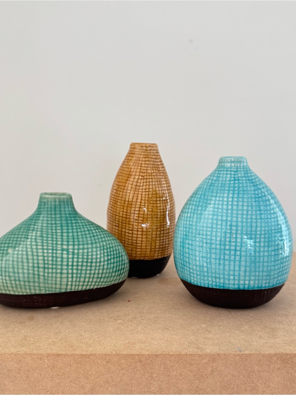 Better Homes and GardensCeramic Mini Bud Vases in Aqua, Teal & Mustard Japandi